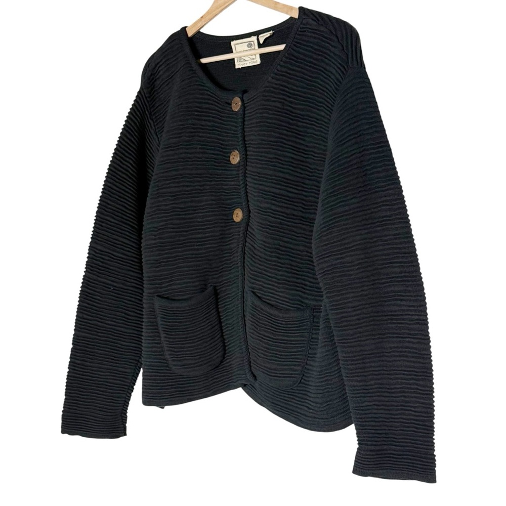 River Road Chunky Ribbed Textured Wooden Button Cardigan Sweater Size L Black